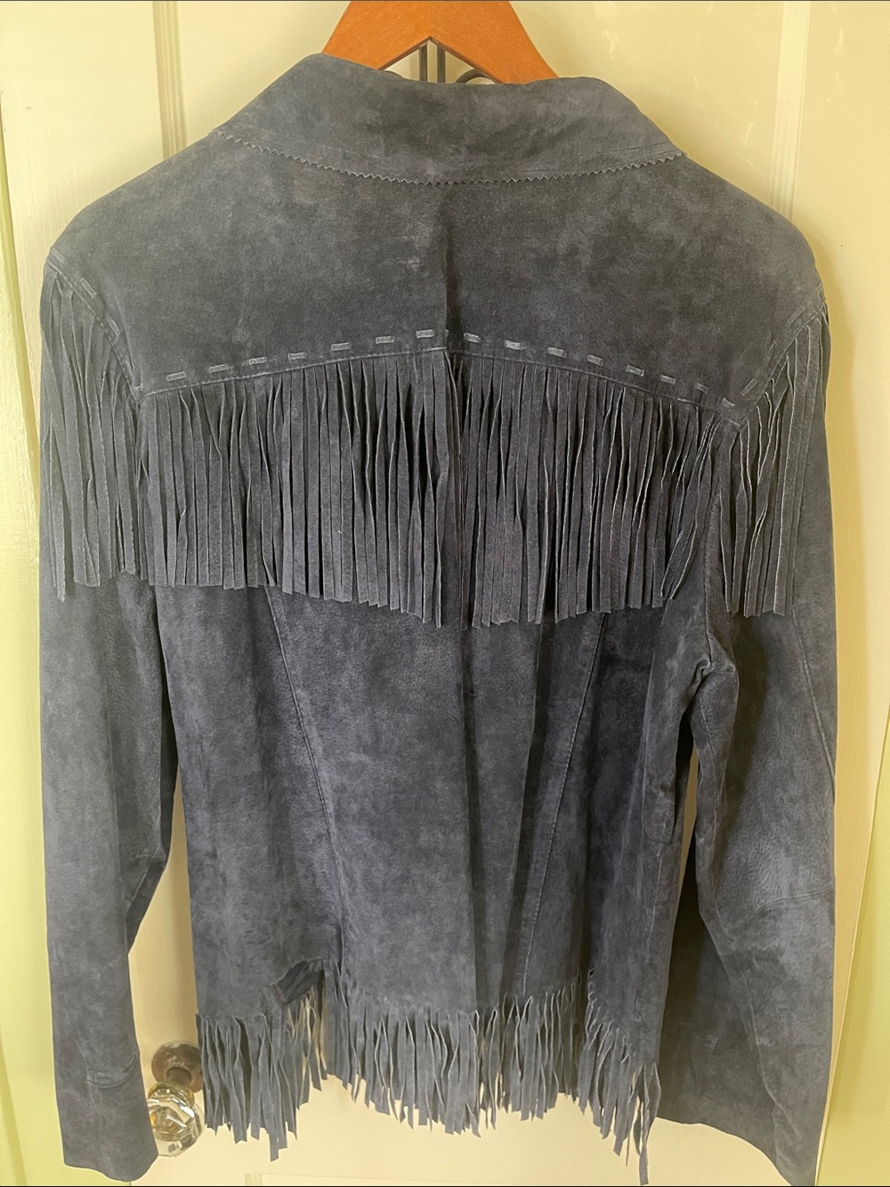 NorthStyle Women's Slate Blue Suede Fringe Jacket - Picture 4 of 5